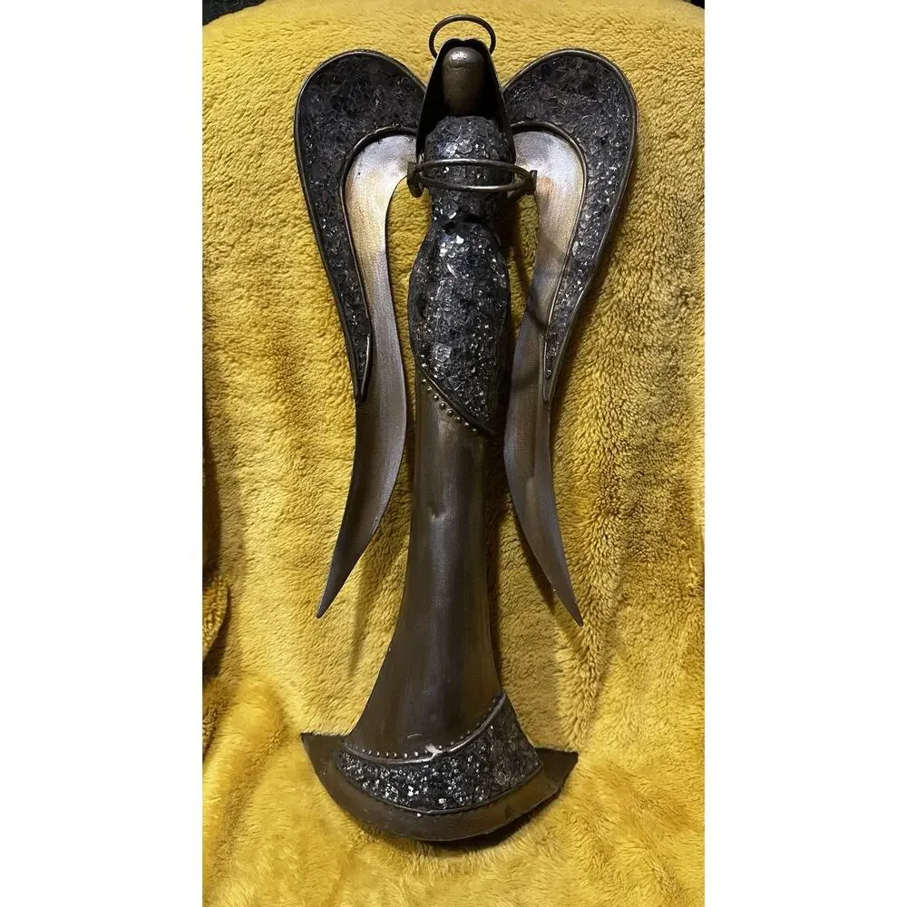 Pier 1 Angel 19” Metal Sculpture w Glass Mosaic Vintage Handmade Candle Holder